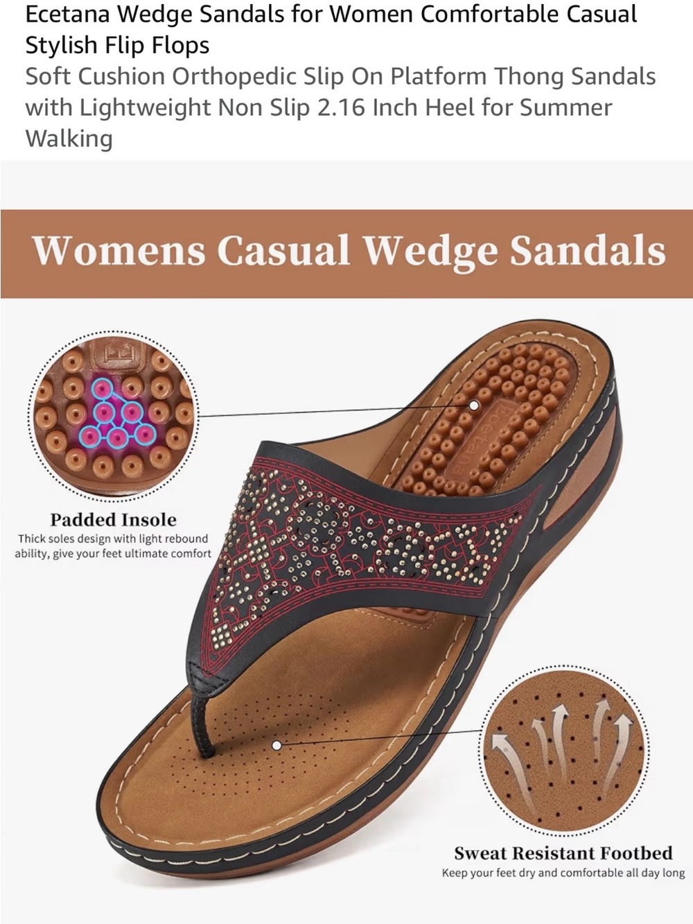 New Womens Casual Wedge Sandals - Red/Brown Wedge Thong